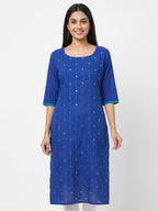 Blue Embellished Cotton Kurti