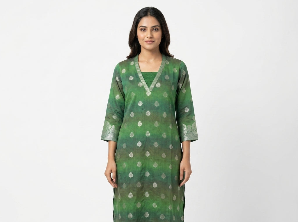 Green Ethnic Print Viscose Kurti Set with Pant
