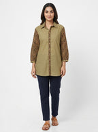 Olive Ethnic Print Cotton short Kurti
