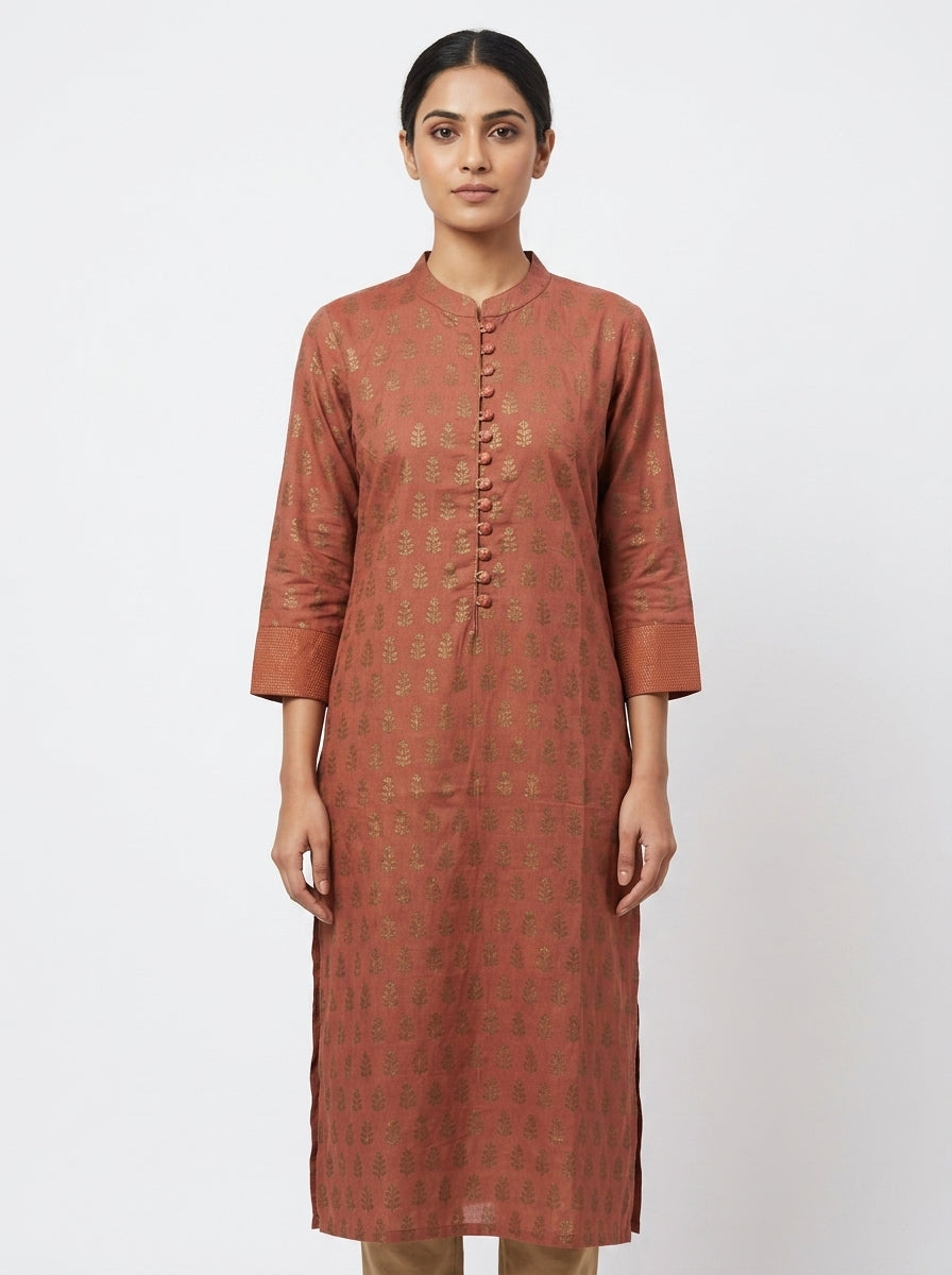 Rust Botanical Printed Kurta