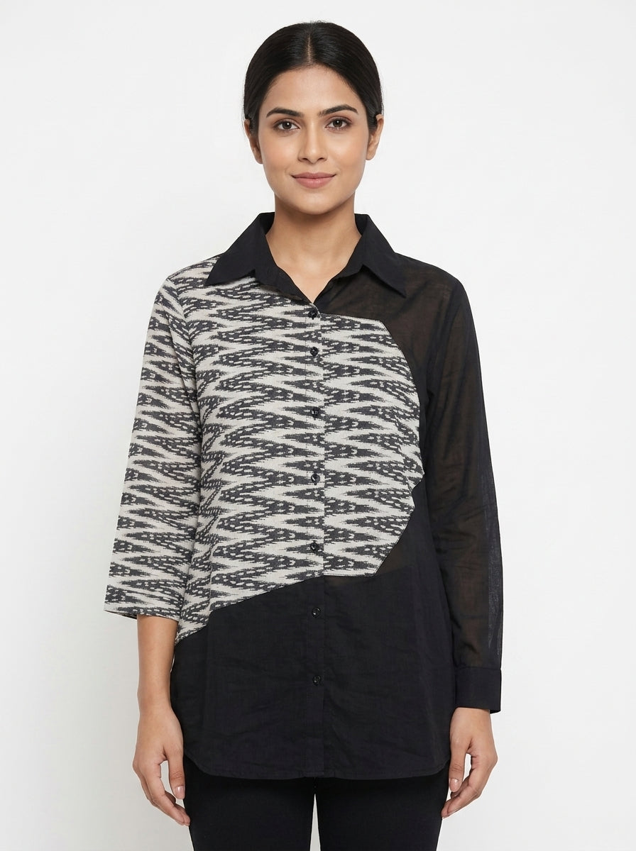 Women's Multi-Color Abstract Print Colorblock Casual Shirt