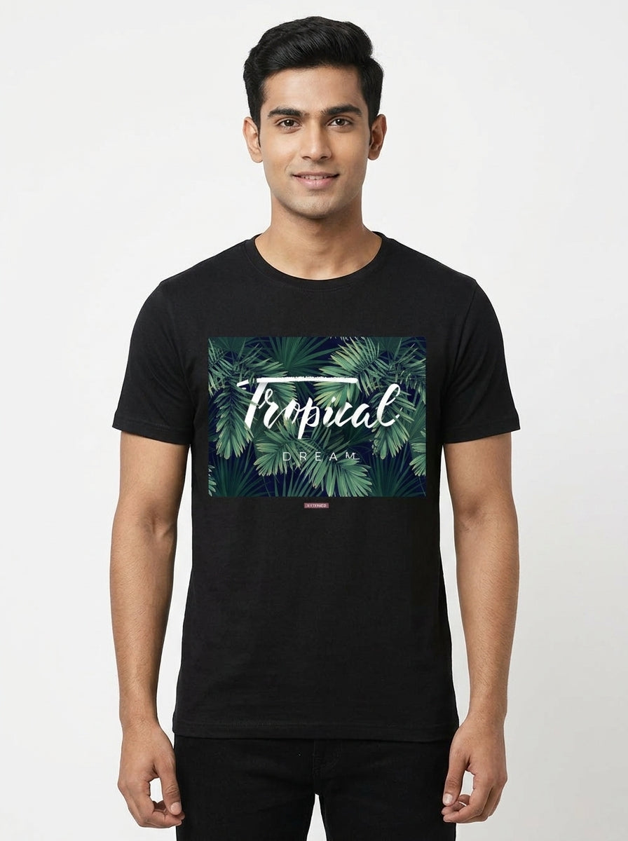 Tropical Dream - Nature inspired Block graphic printed casual tee Black