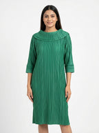 Green Pleated Relaxed Fit Dress