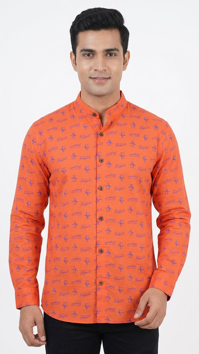 Cotton Penguin Print Orange