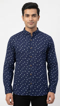 White Blue Printed Bandhani Unisex Shirt