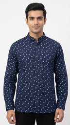 White Blue Printed Bandhani Unisex Shirt