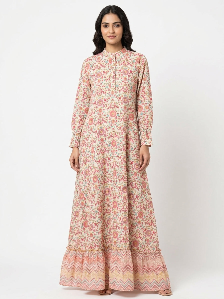 Women's Floral Printed Flared Maxi Dress