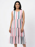Multi-Color Striped Sleeveless Tiered Dress