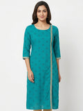 Teal Printed Straight Kurti