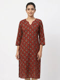 Women's Brown Printed Cotton Kurti