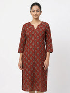 Women's Brown Printed Cotton Kurti