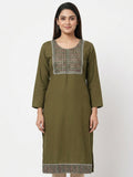 Olive Embellished Kurti with Sequin Work