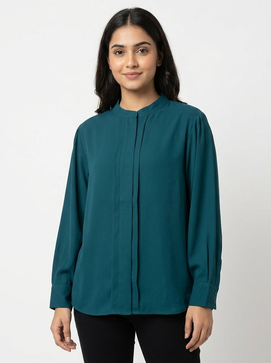 Women's Solid Teal Relaxed Fit Top