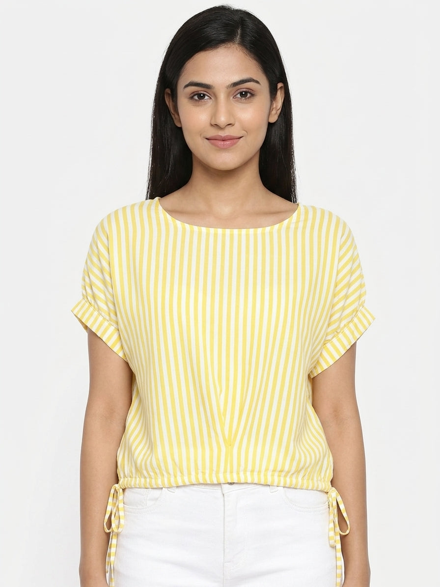 Yellow & White Striped Relaxed Fit Top