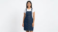 Dark Blue Denim Button-Front Pinafore Dress