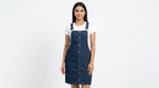 Dark Blue Denim Button-Front Pinafore Dress