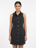 Black Sleeveless Denim Button-Front Dress