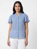 Blue Polka Dot Casual Blouse