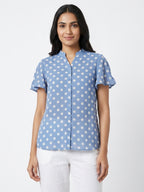 Blue Polka Dot Casual Blouse