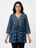 Navy Blue Ethnic Print Relaxed Fit Tunic Top