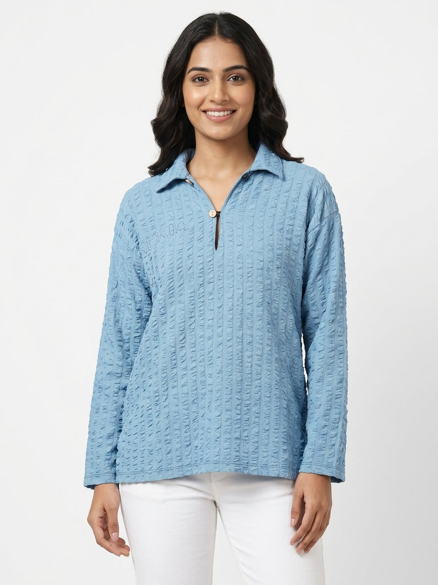 Light Blue Textured Relaxed Fit Top