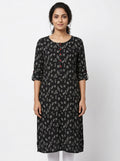 Black Printed Rayon Kurti with Red Buttons