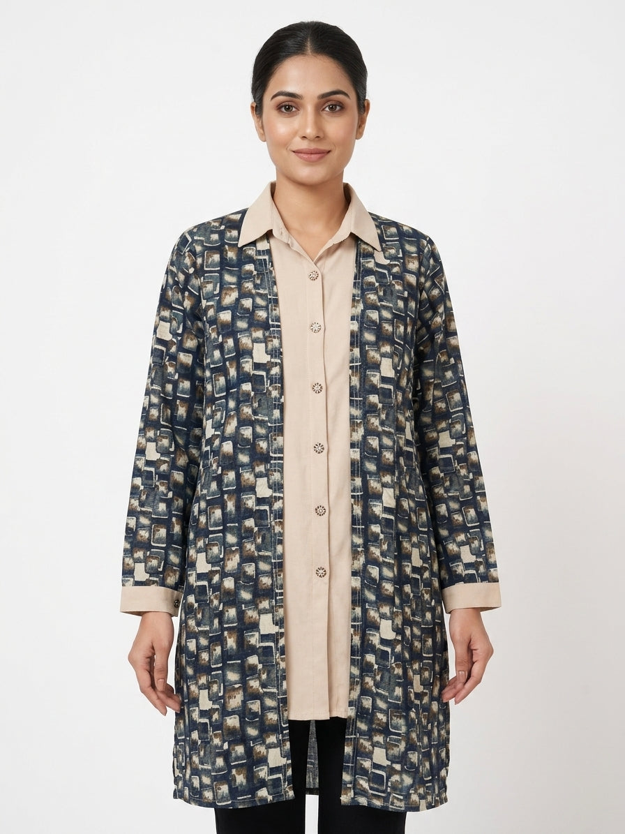 Multi-Color Abstract Print Open Front Tunic Top