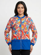 Vibrant Abstract Print Colorblock Bomber Jacket