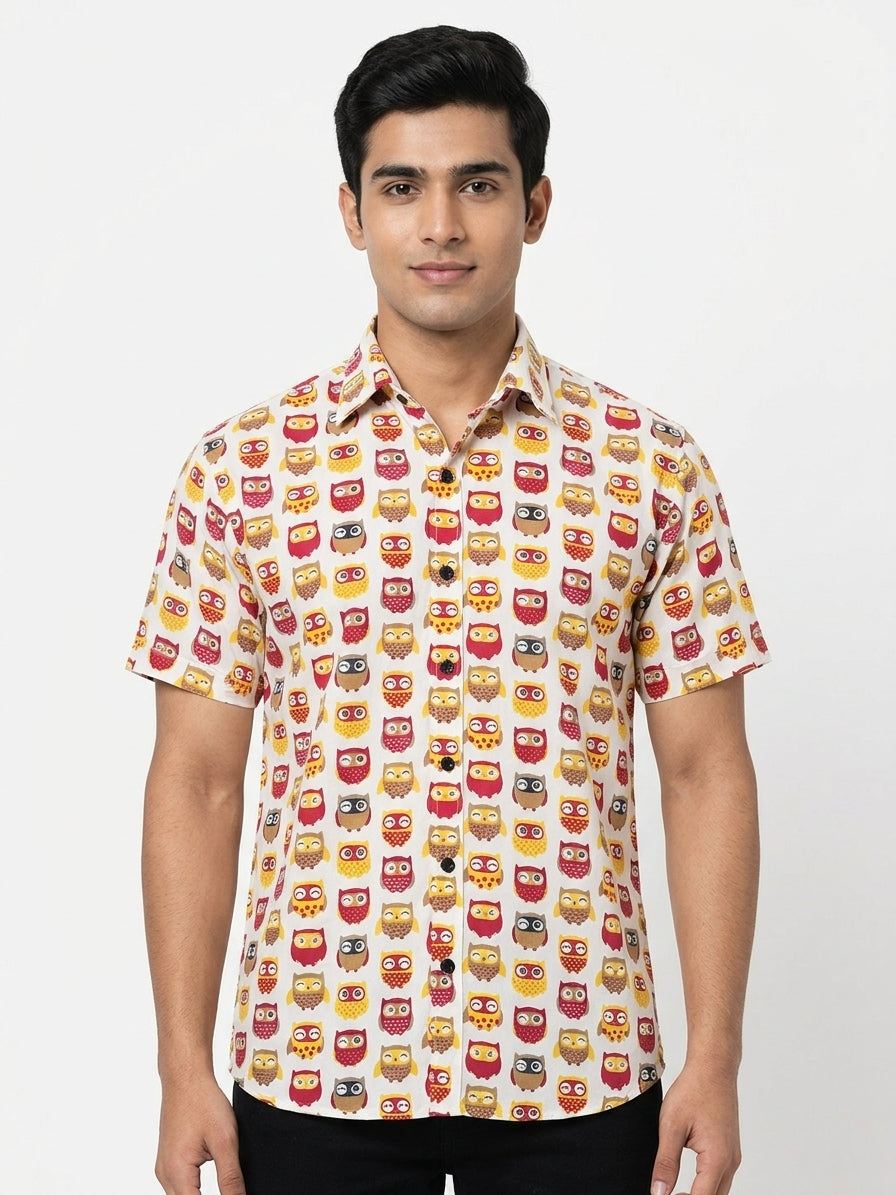 Fun Owl Print Regular Fit Casual Shirt