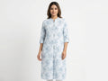White & Light Blue Floral Printed Casual Kurti