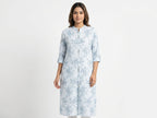 White & Light Blue Floral Printed Casual Kurti