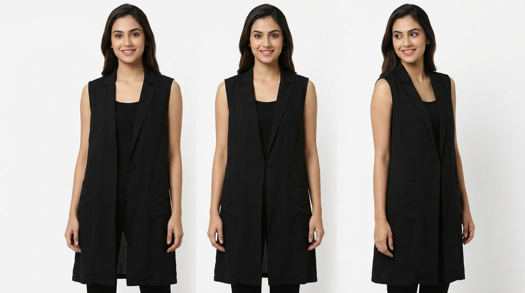 Women's Black Sleeveless Longline Shrug
