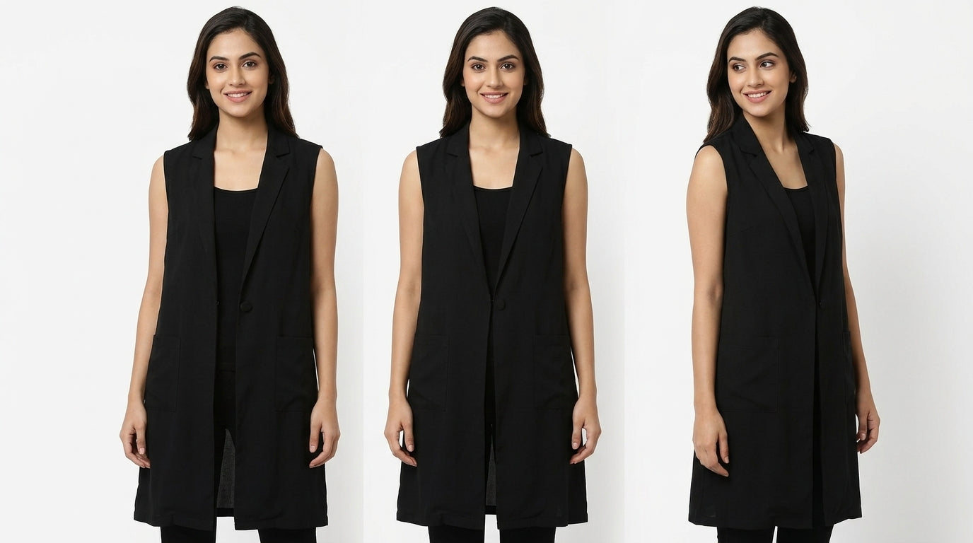 Women's Black Sleeveless Longline Shrug