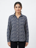 Navy Blue Script Print Casual Shirt