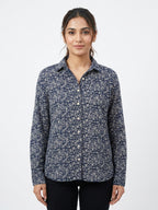 Navy Blue Script Print Casual Shirt