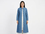 Blue Denim Longline Button-Front Jacket