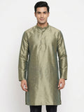 Men's Olive Solid Silk Kurta