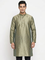 Men's Olive Solid Silk Kurta