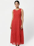 Red Ethnic Print Sleeveless Maxi Dress
