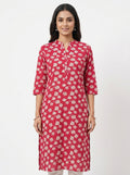 Red Floral Printed Rayon Kurti