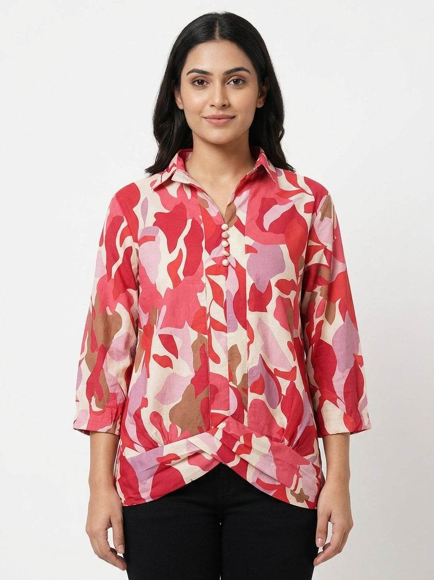 Women's Multi-Color Abstract Printed Relaxed Fit Top