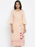 Cream Printed Kurti with Butterfly Design
