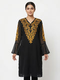 Black Embellished Straight Kurti with Bell Sleeves