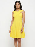 Women's Yellow Solid A-line Party Dress