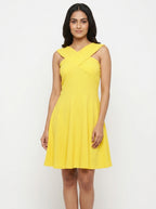Women's Yellow Solid A-line Party Dress