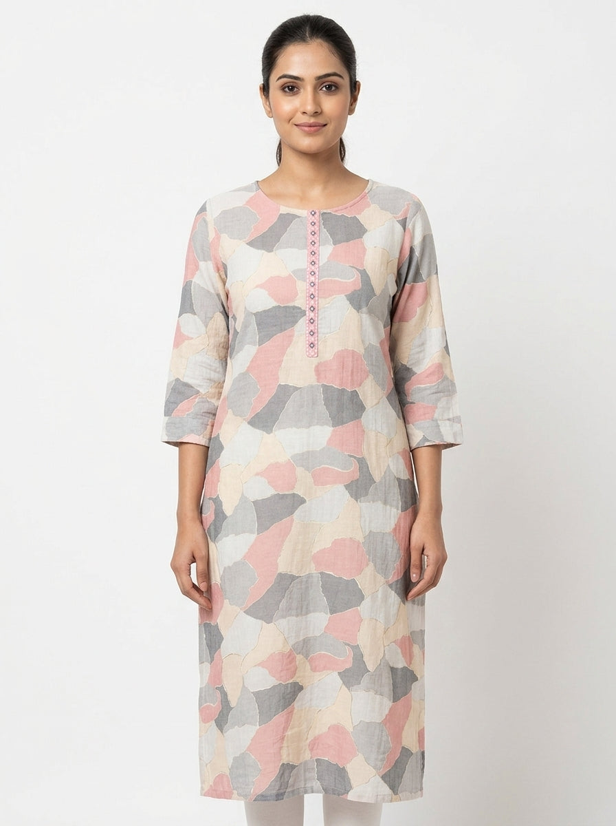 Multi-Colored Abstract Print Regular Fit Kurti