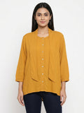 Mustard Solid Relaxed Fit Button-Front Top