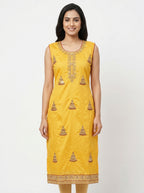 Women's Yellow Embellished Straight Kurti