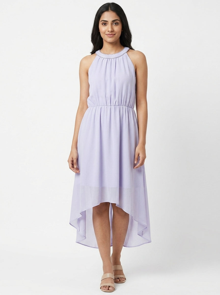 Lavender Halter Neck Elasticated Waist Dress