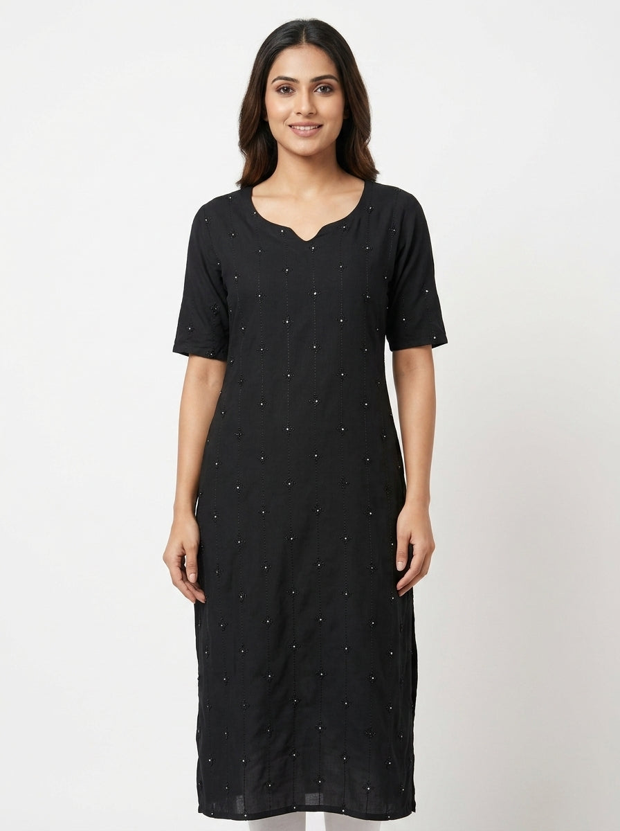 Black Embellished Straight Kurti